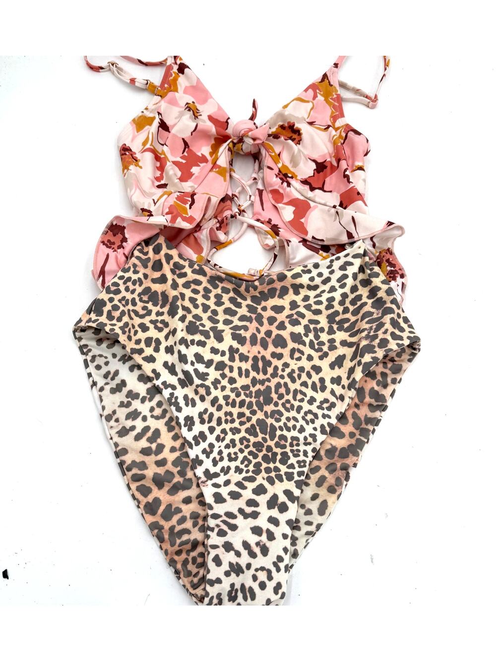 P2F Carly Floral & Leopard Cutout One Piece Swimsuit Size Medium